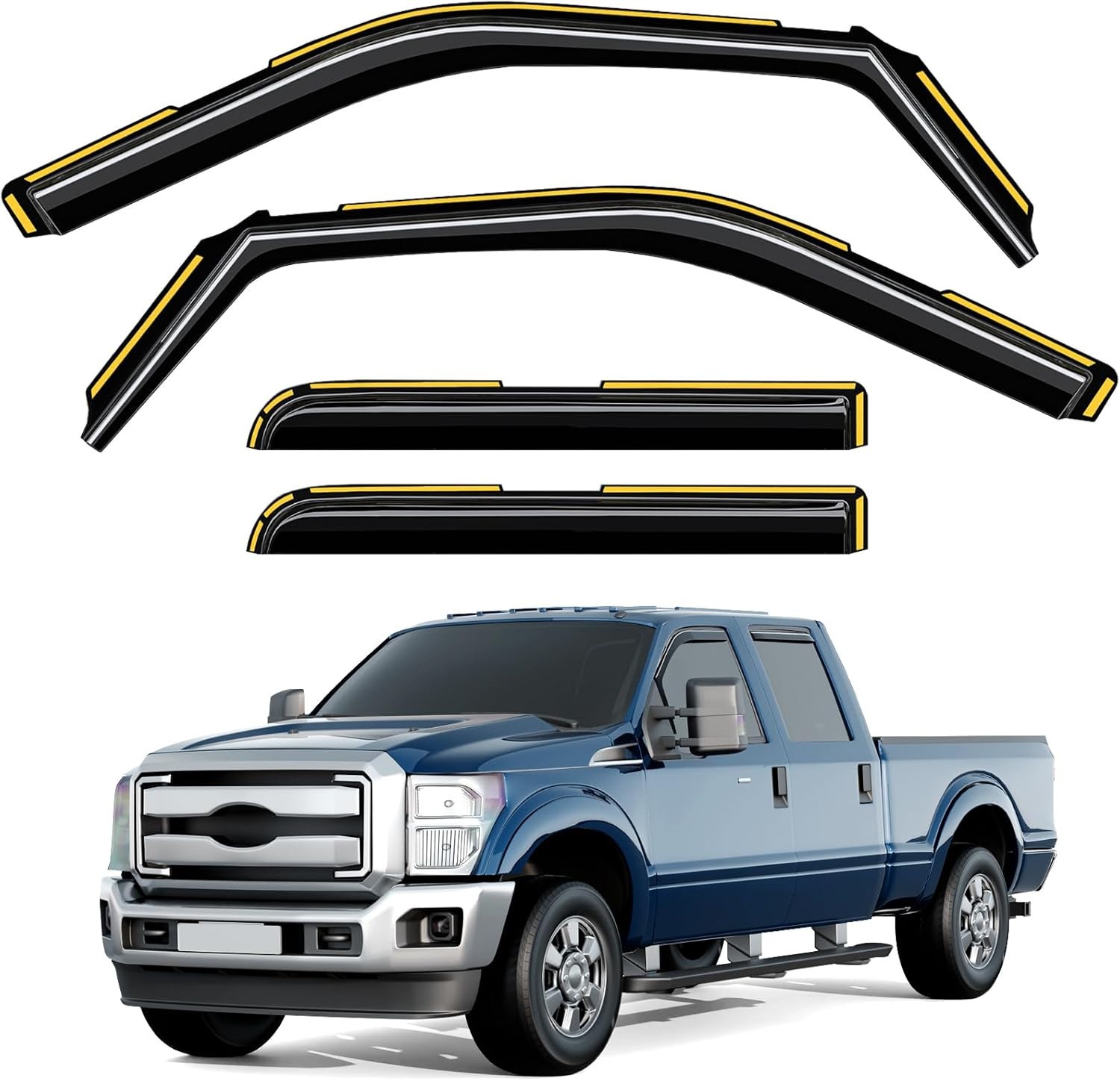 In-Channel Window Rain Guards Fit for Ford F250-F550 2017-2025 Supercrew Cab Ext