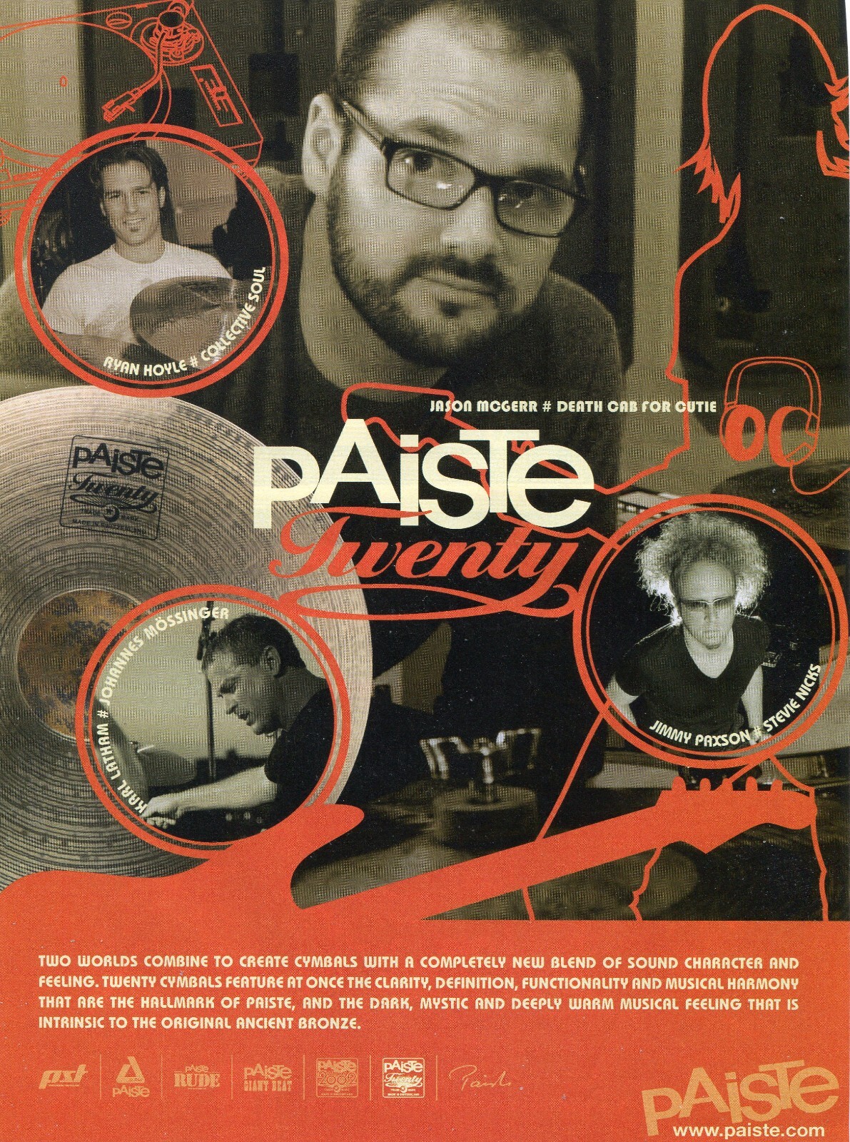 2009 Print Ad Paiste Twenty Drum Cymbals w Jason McGerr Ryan Hoyle Karl Latham