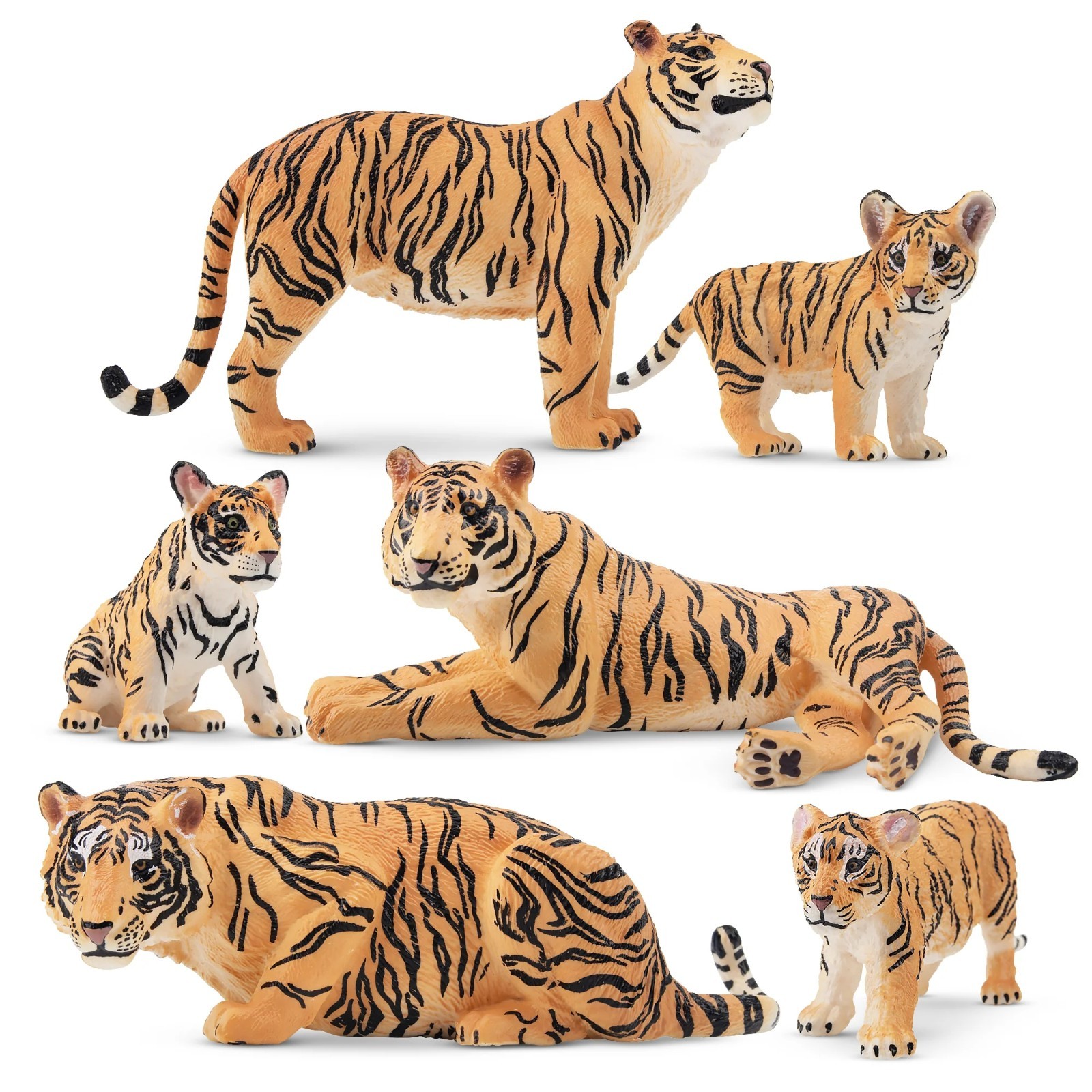 Toymany Tiger Family Animal Figurine, Realistic Collectible Hand-painted Toy Set