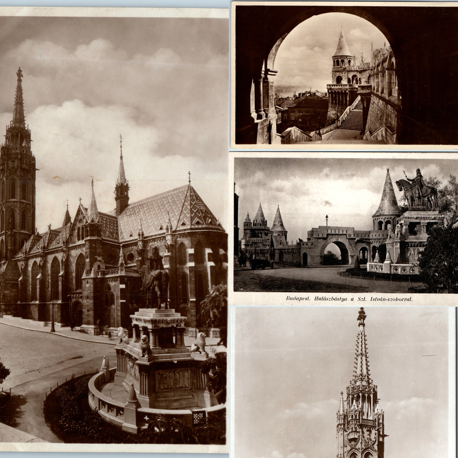 x4 LOT c1930s Budapest Hungary RPPC Postcard Matthias Church Fisherman\'s Bastion