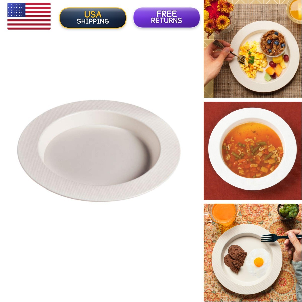 Ableware White Polycarbonate Ergo Plate 9-3/4 in Diameter