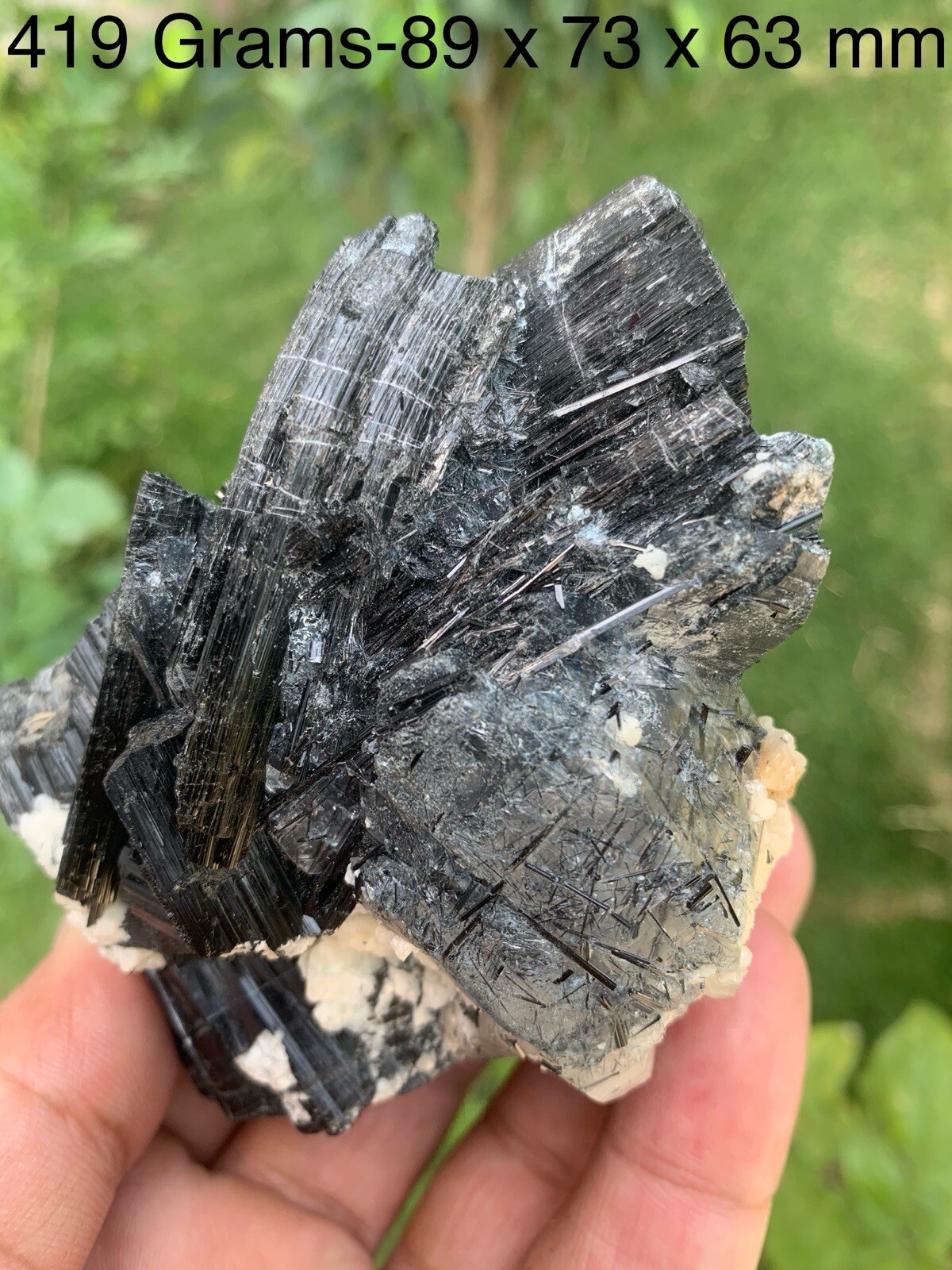 419 Grams Combine Specimen Of Schorl With Rutile Quartz Specimen.