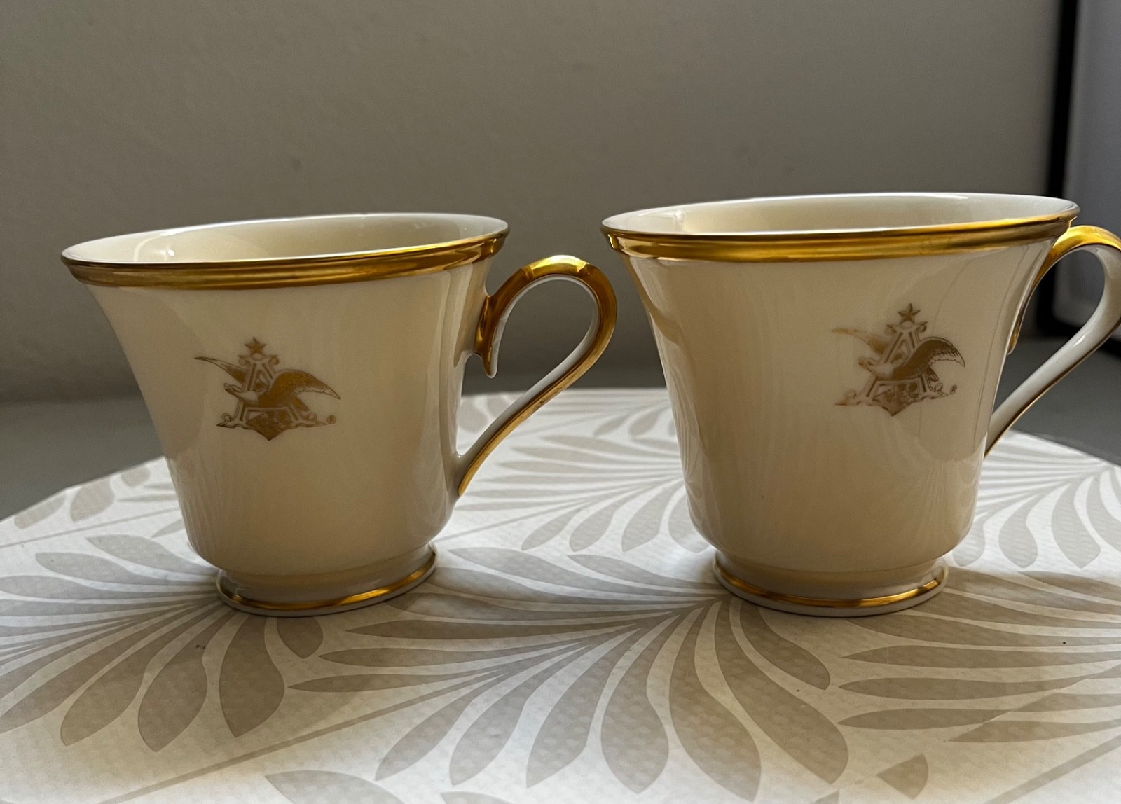Two Vintage Lenox Eternal 24K Gold Accents Gold Armorial Crest Monogramed 