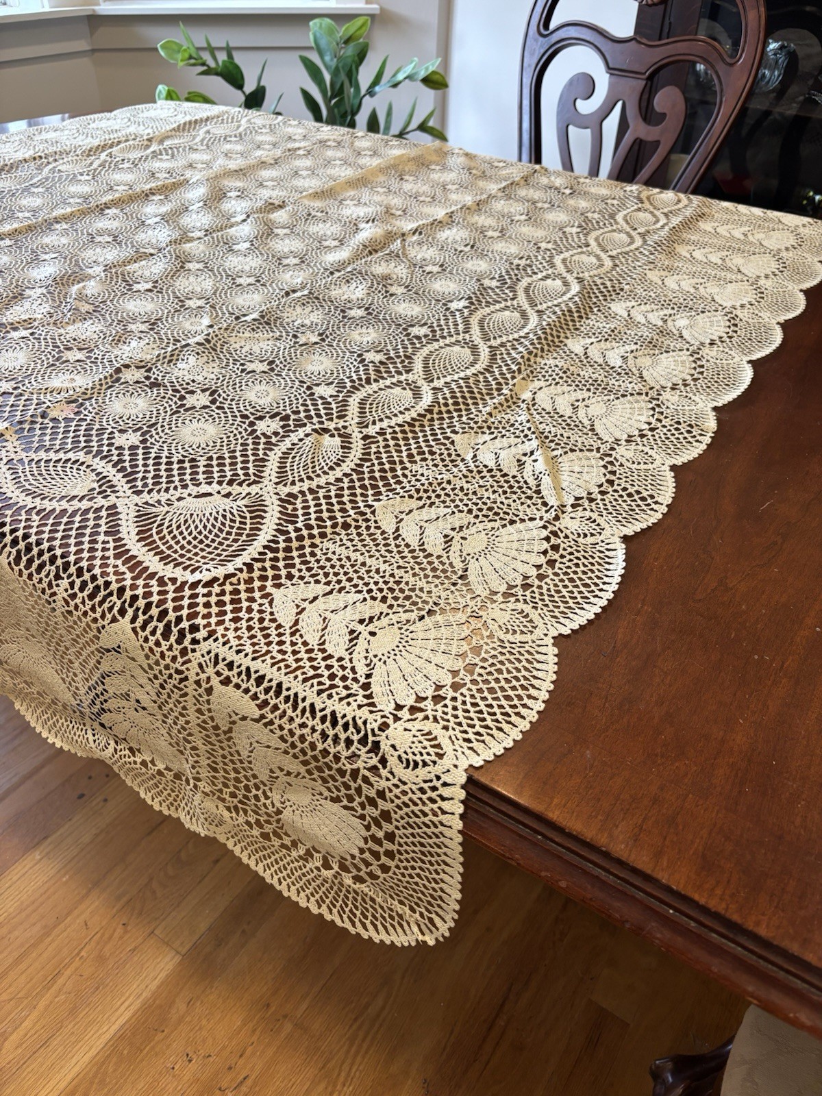 VTG Lace Tablecloth Crochet Vinyl Plastic 70 X 52 Heavyweight Stencil Craft