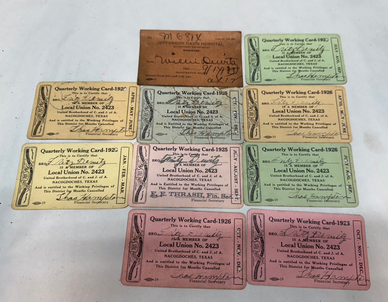 Nacogdoches Texas working card united brotherhood carpenters joiners lot of 9