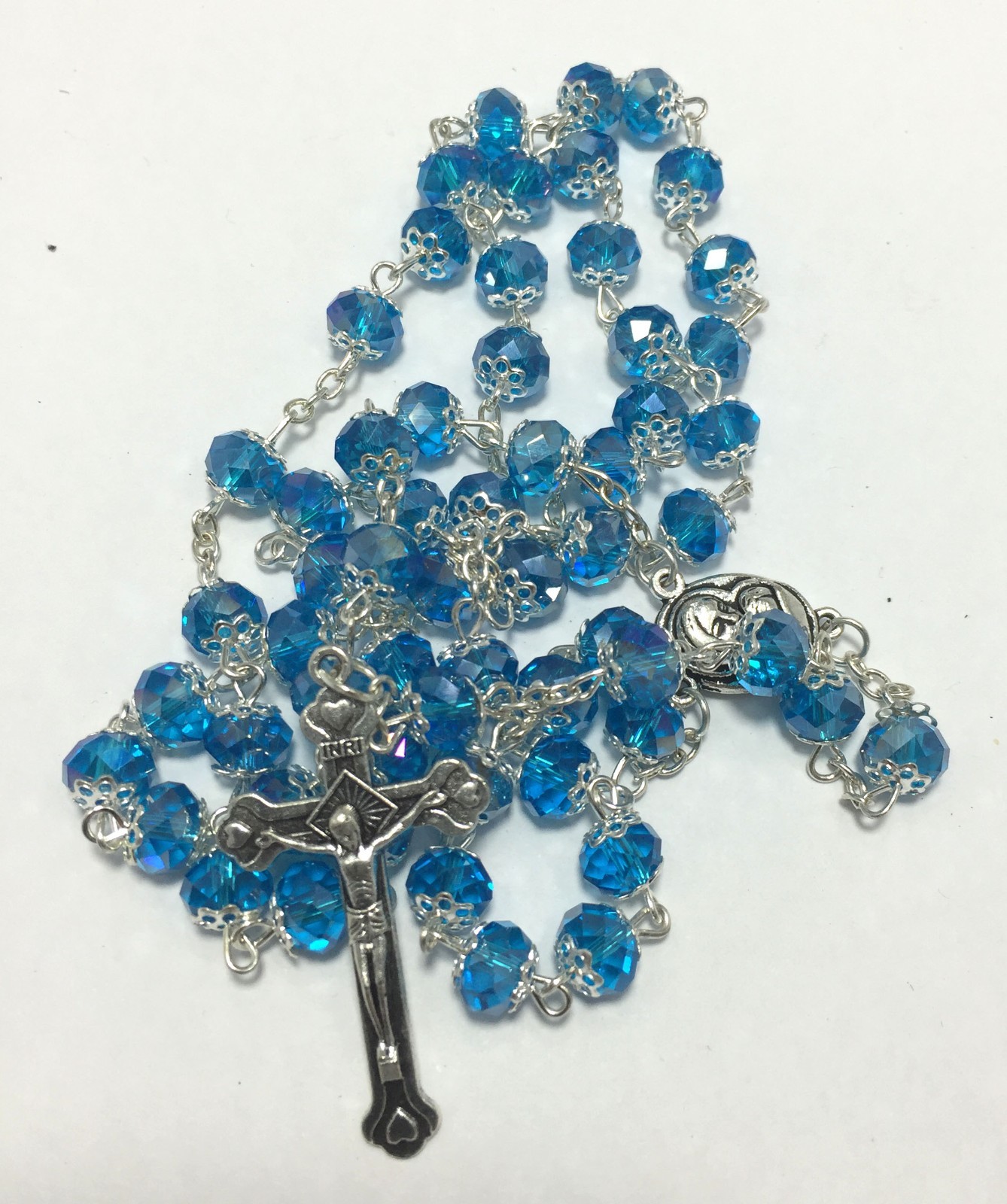 Catholic Light Blue Jerusalem Crystal Rosary