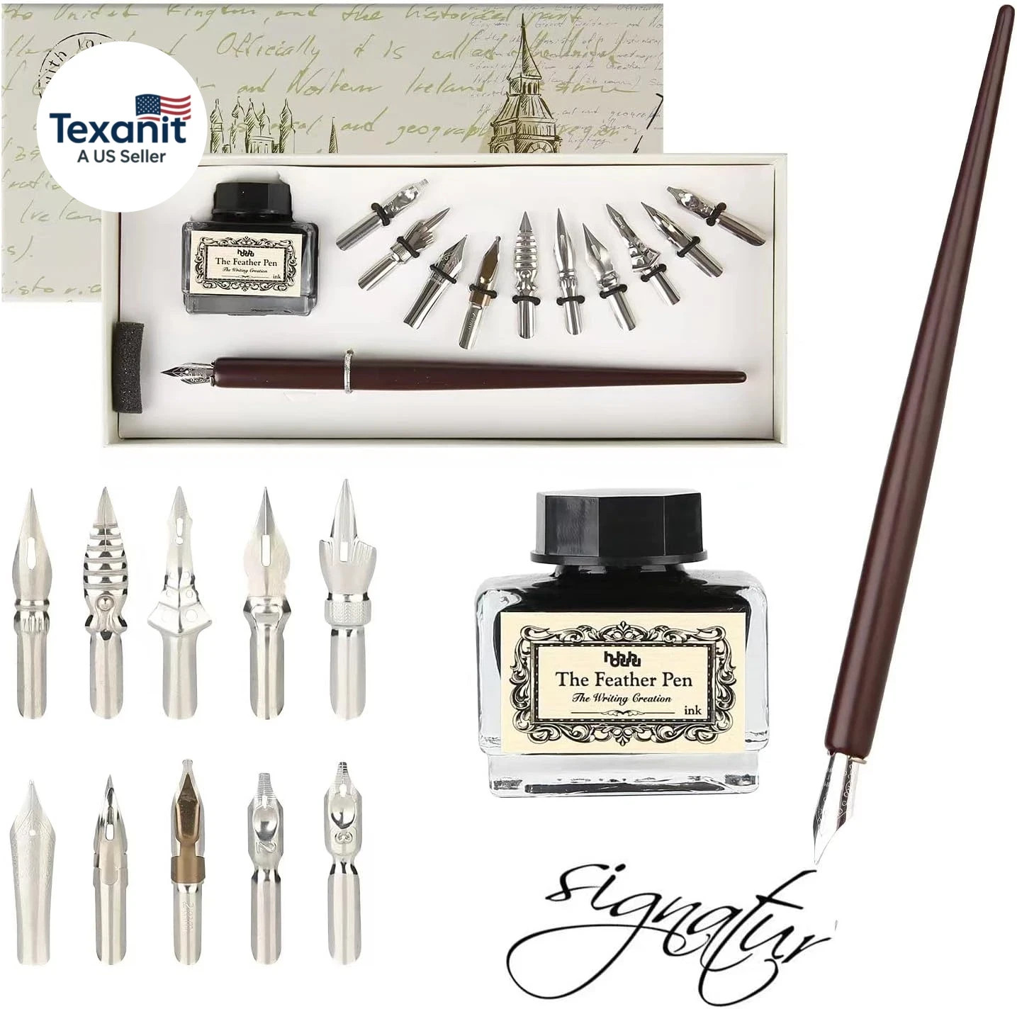 Calligraphy Set for Beginners Quill Pen and Ink Set Fancy Pens with Black Ink an