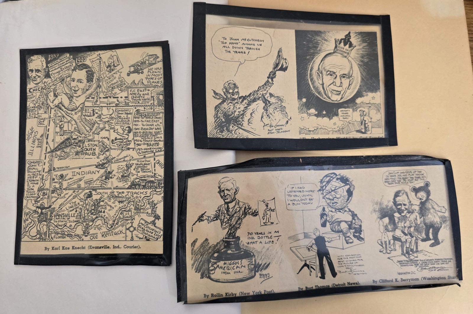 1940 John T McCutcheon Newspaper Cartoon Tribute Berryman Knecht 3 Pc Lot