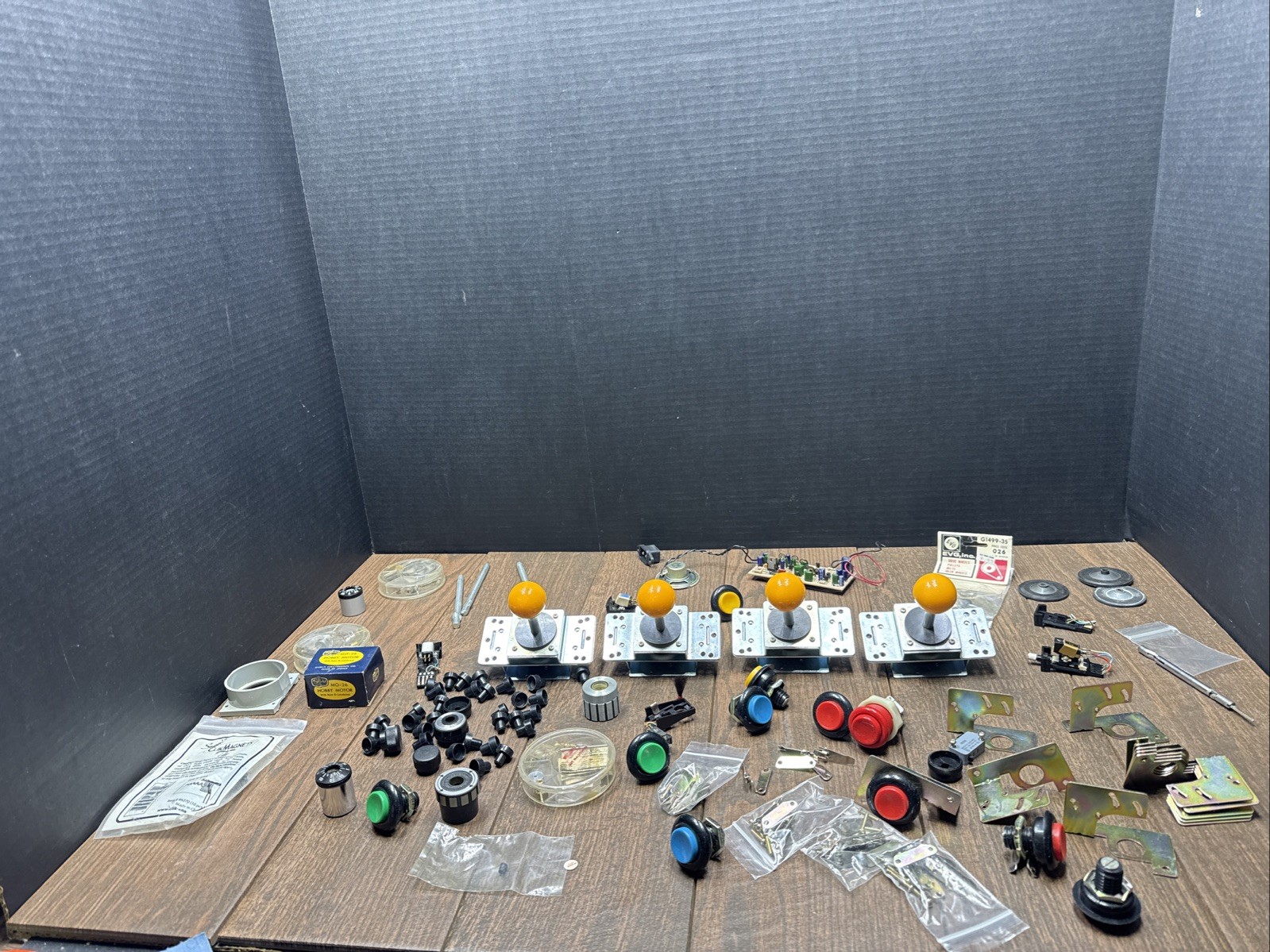 Lot Of Vintage Arcade Parts Joyce Sticks Push Buttons Drive Wheels Staton 500