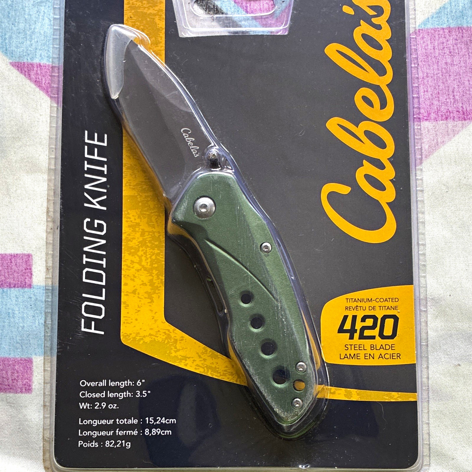 Cabela's PE300-GN Pocketknife 420 Steel Plain Drop Point Green Aluminum Handle