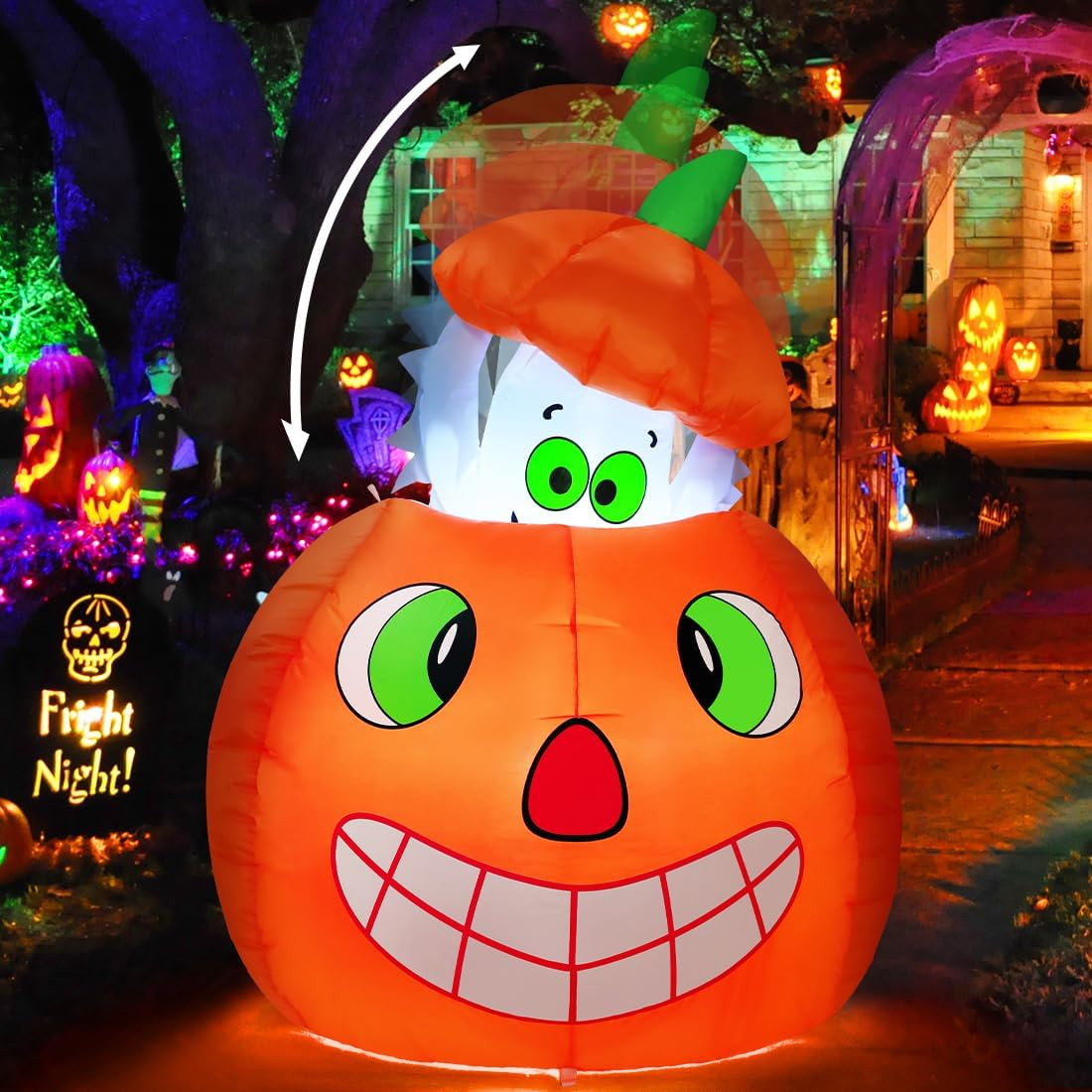 5 FT Halloween Inflatables Animated Pumpkin Ghost Outdoor Decorations Blow up Ya