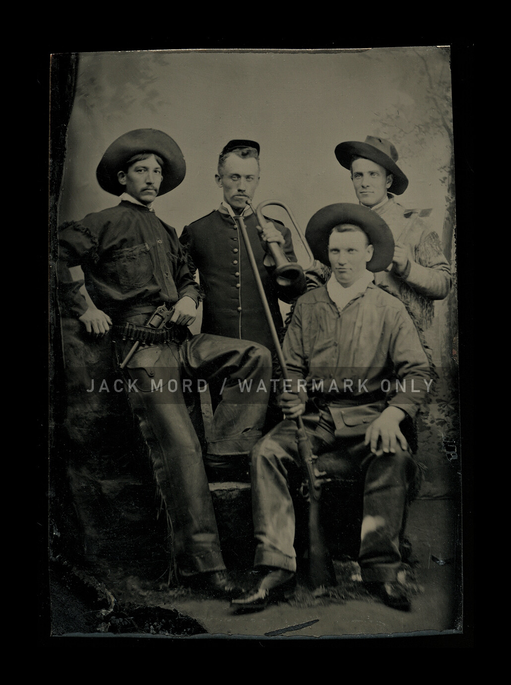 Amazing Cowboy & Soldier Antique Tintype Photo 1800s Rare Post Civil War Army