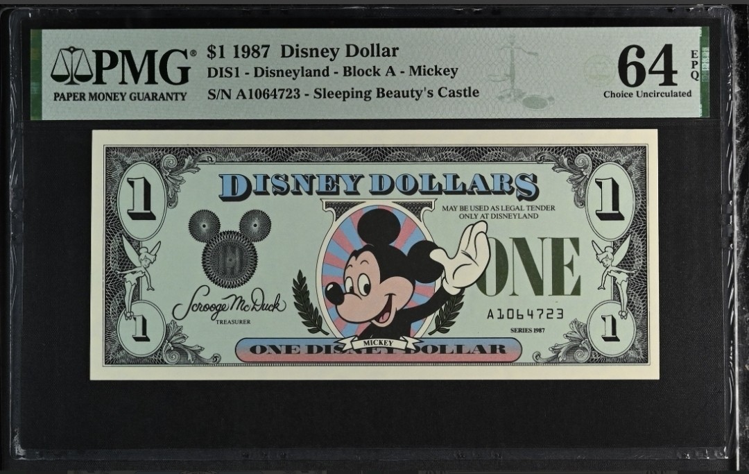 1987 $1 Disney Dollar Mickey PMG 64 EPQ DIS1 - First Edition 