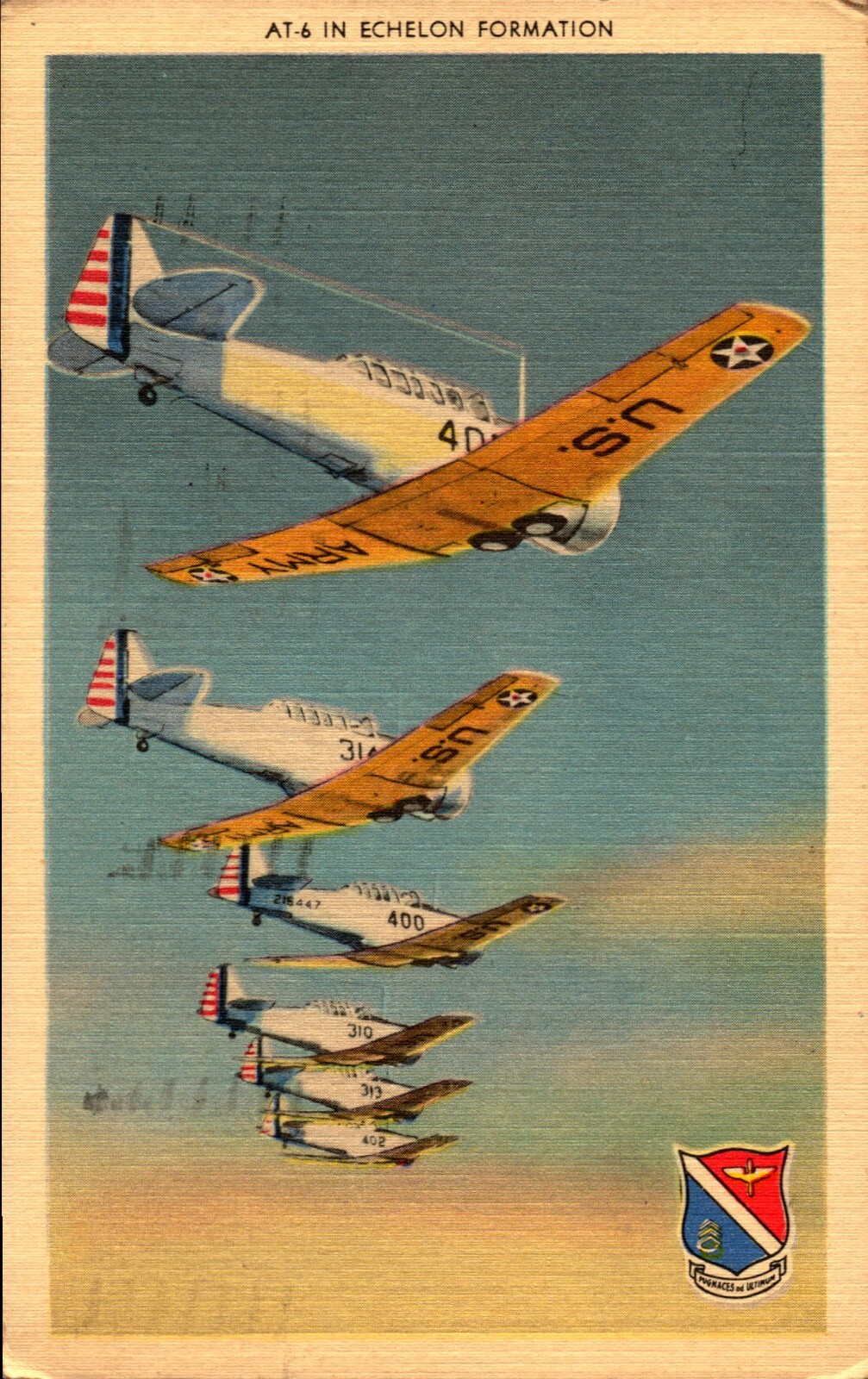 RARE WW II LINEN 1943 POSTCARD - AT-6 IN ECHELON FORMATION BK75