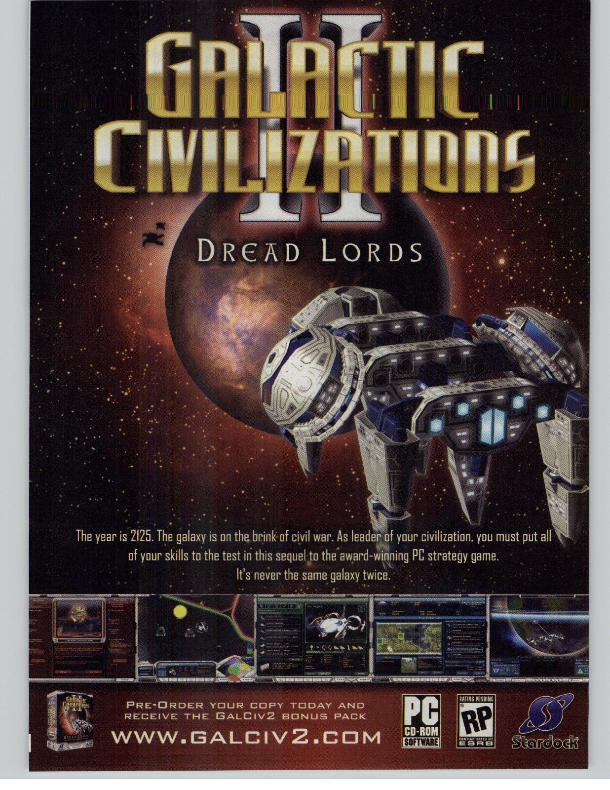 Galactic Civilizations II Dread Lord's PC Video Game Art 2005 Vintage Print Ad