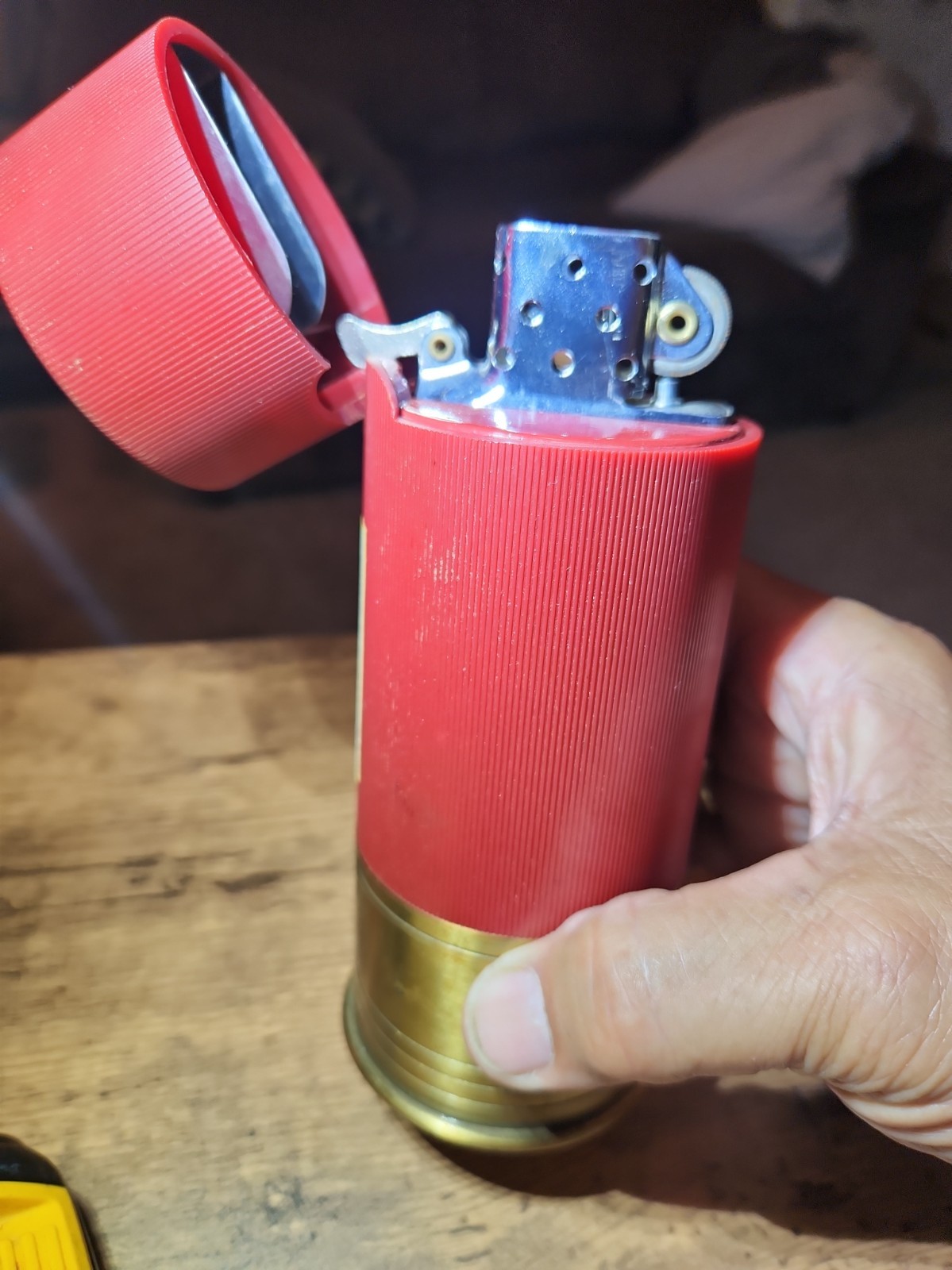 Vintage Huge Unique 12 Gauge Shotgun Shell Petrol Table Lighter - MINT
