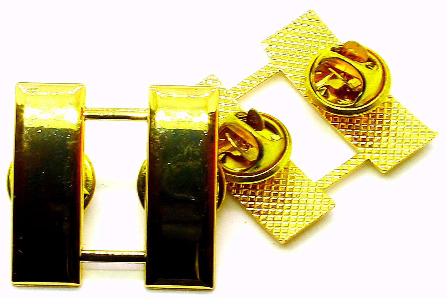 Capt Bars Polished Gold Plated Captain\'s Bars Uniform Insignia Pin Set US Made