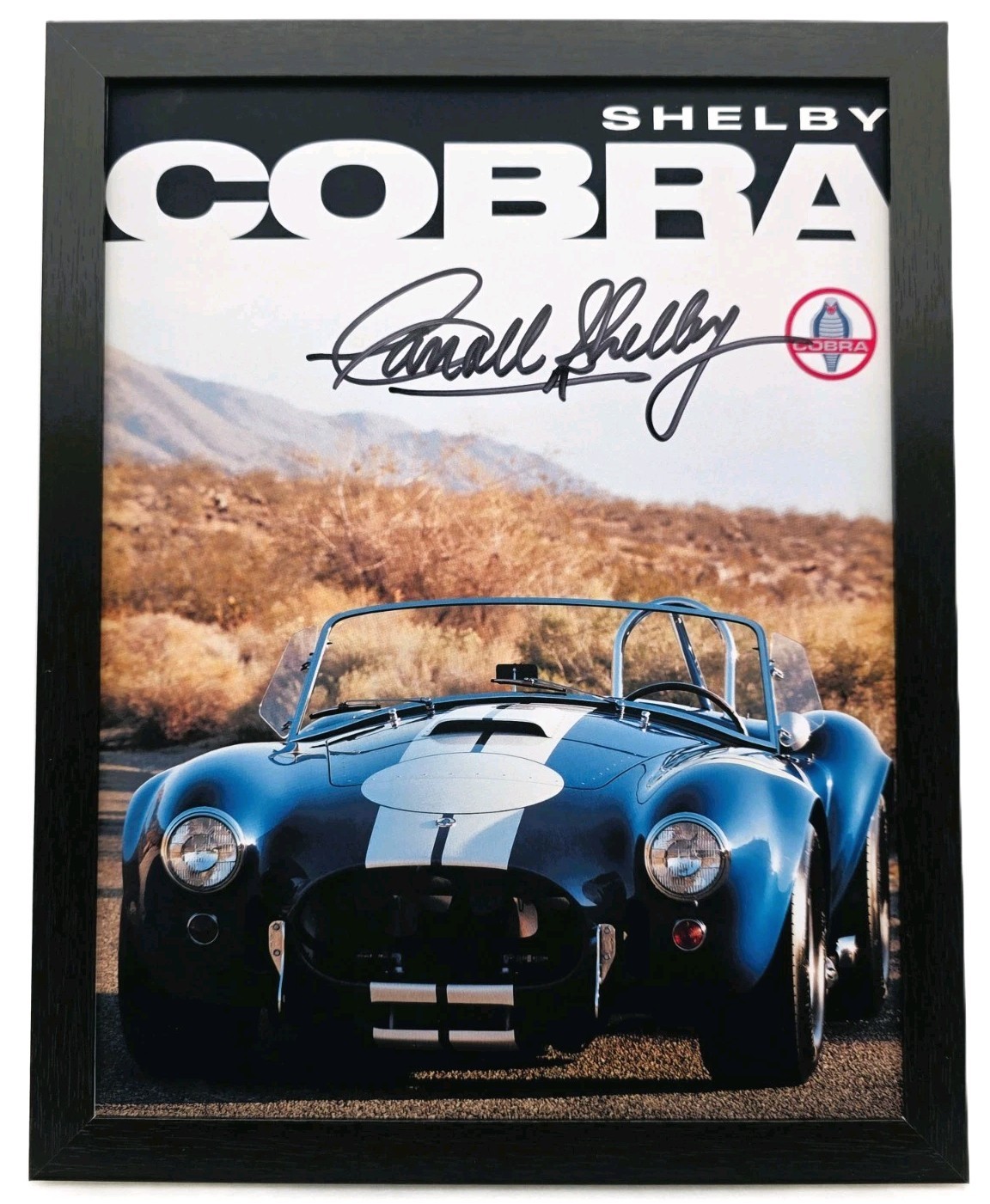 Framed Carroll Shelby Signed Shelby Cobra Reproduction - Ready to Display 11x8.5
