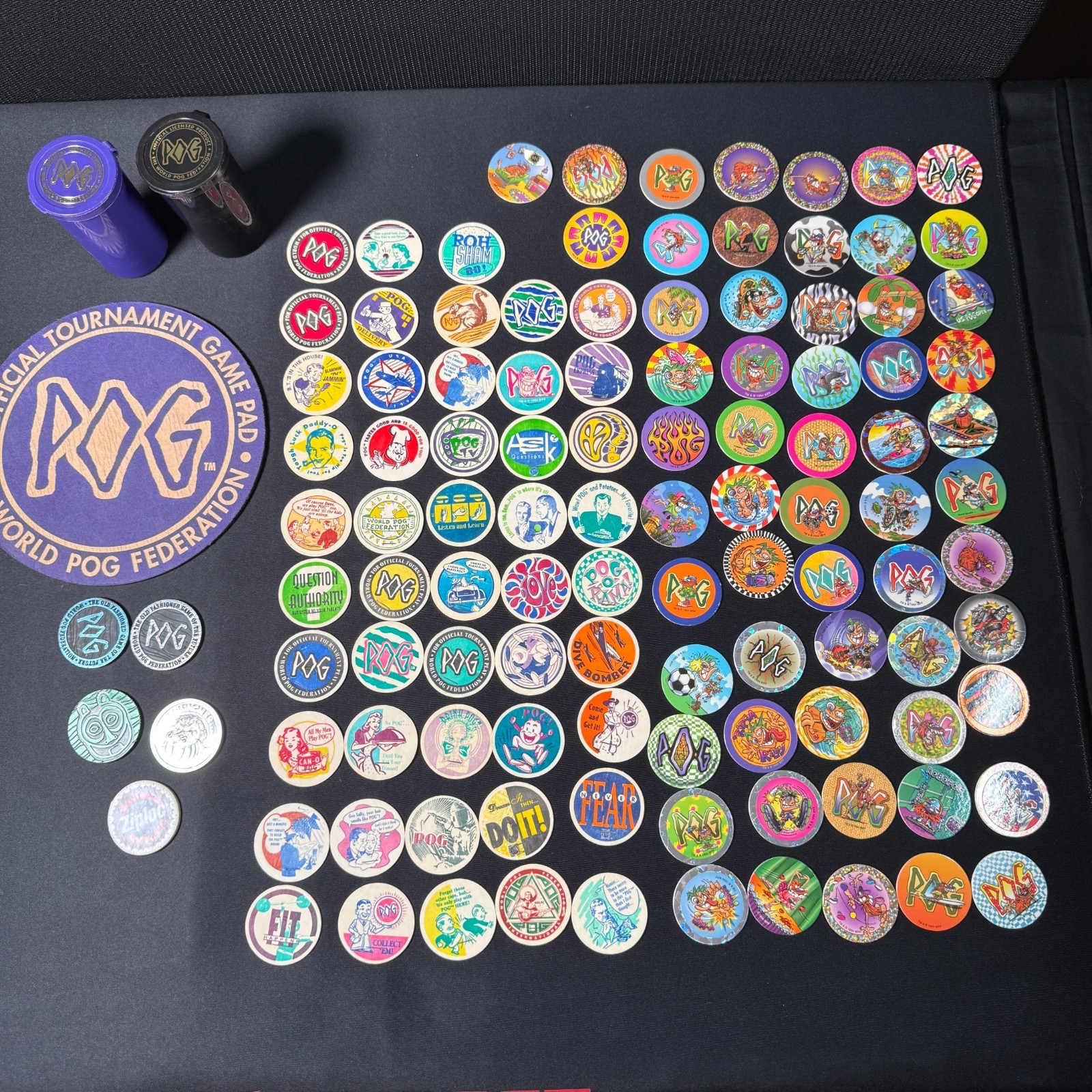 Vintage 1990s POG Lot 100+ POGs Slammers WPF Tournament Pad Tubes Holographic