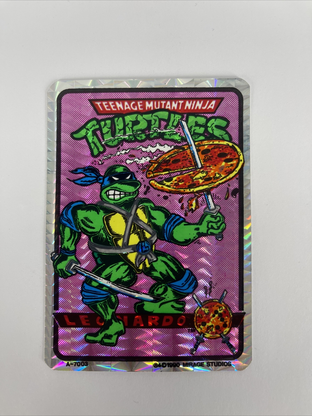 RARE 1990 Ninja Turtles Leonardo with Pizza Vending Machine Prism Sticker