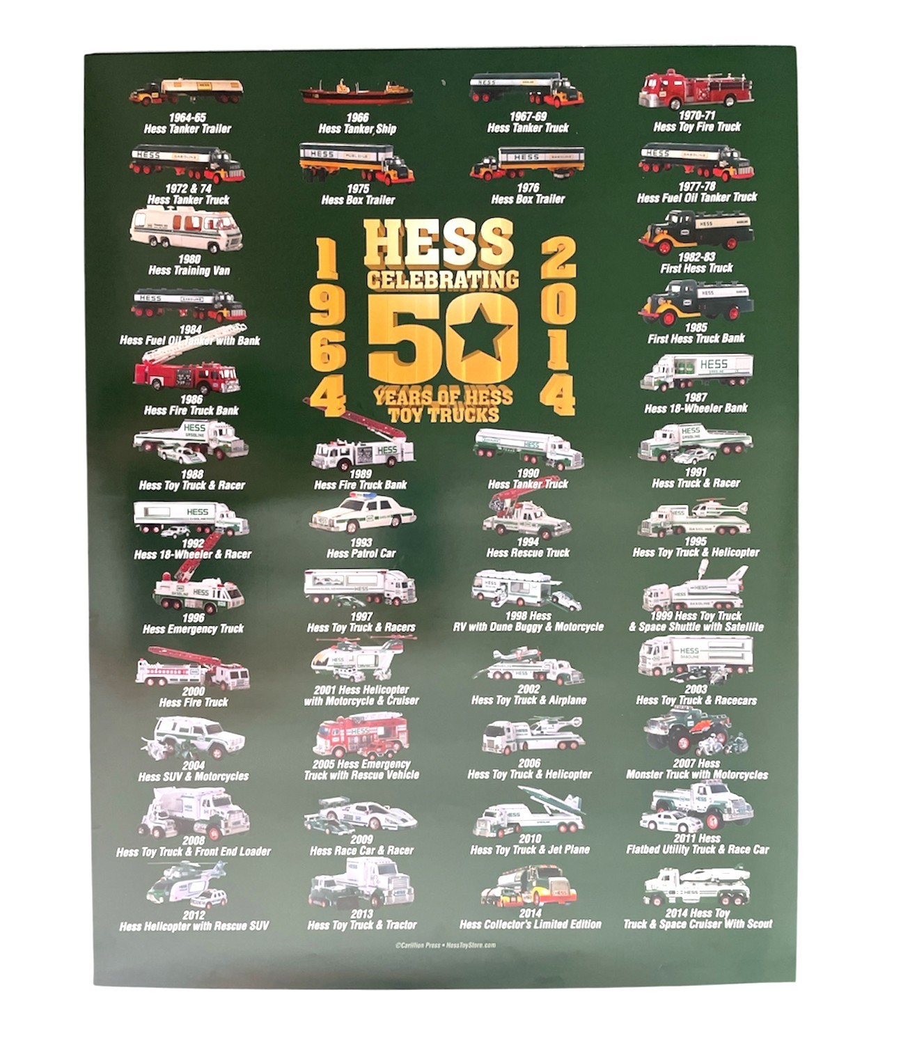 2014 Hess Toy Trucks 50 Years 1964-2014 Poster, New, Lot of 4