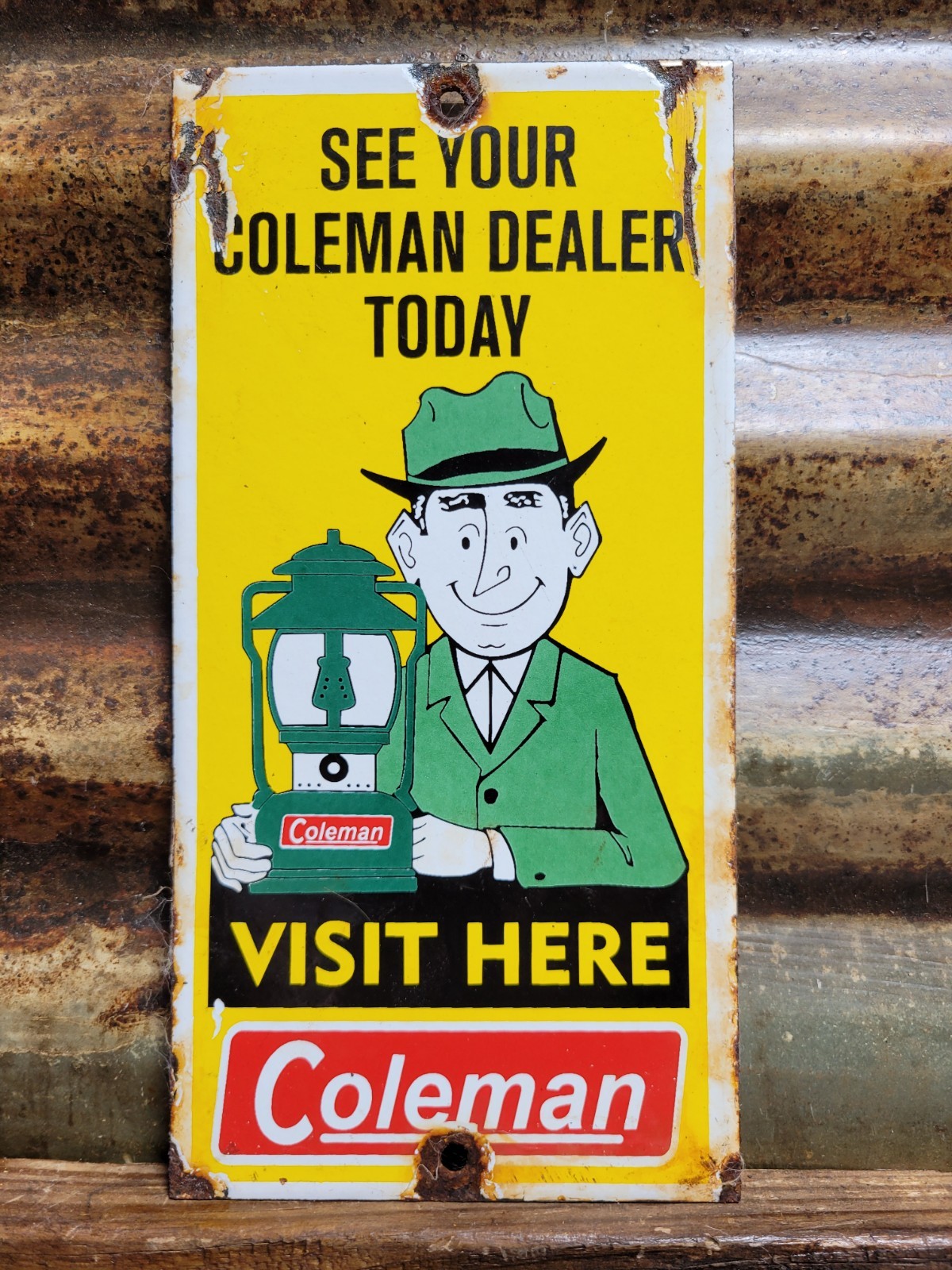 VINTAGE COLEMAN PORCELAIN SIGN OIL LANTERN LAMP CAMPING FLASHLIGHT NATIONAL PARK