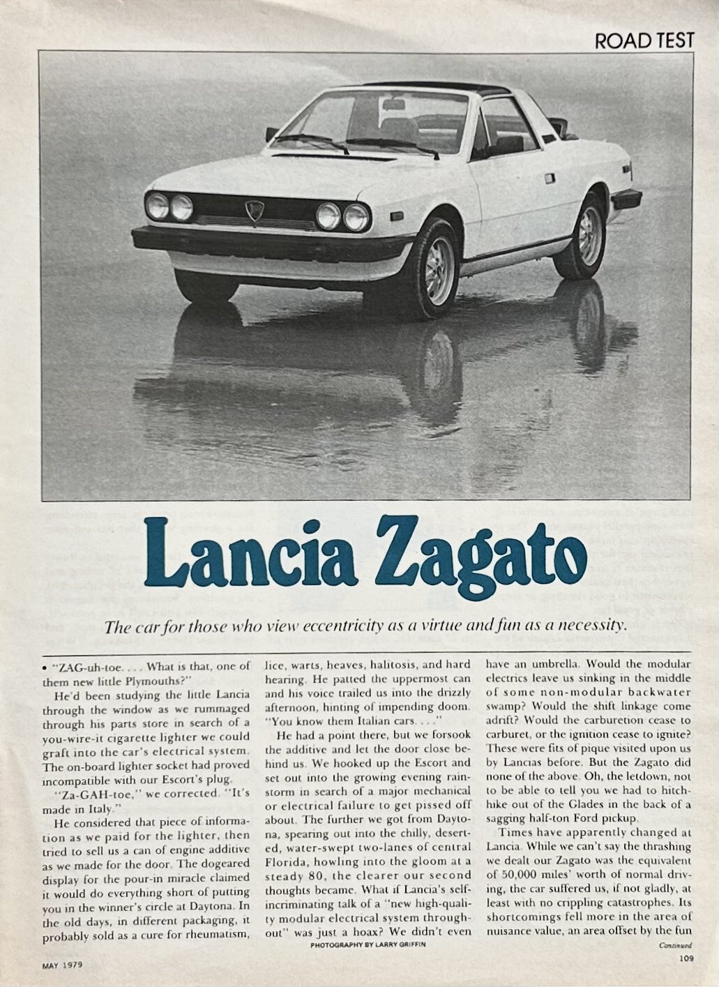 1979 Road Test Lancia Zagato Convertible 5 Pages Pics Specs Info