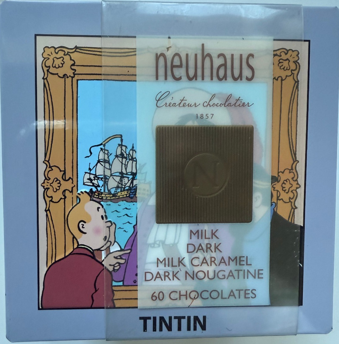 Tintin Hergé Neuhaus Fancy Chocolates in painted tin box RARE