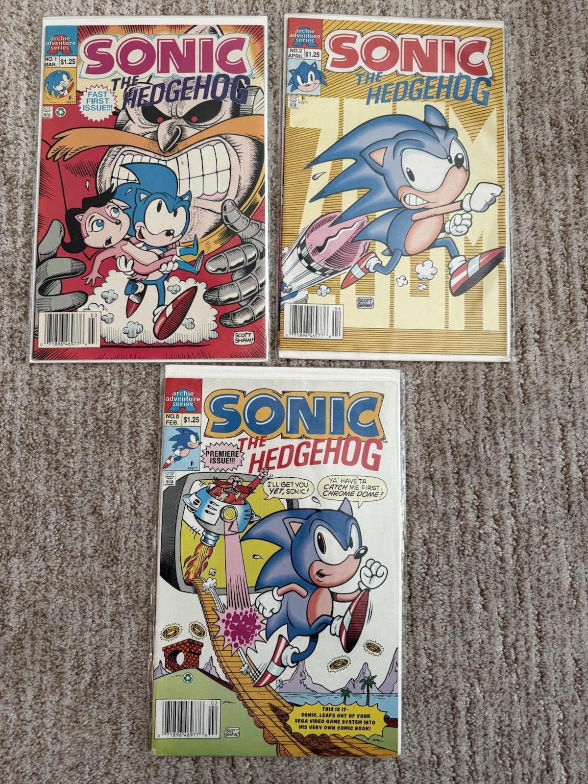 Rare NM Sonic the Hedgehog Comic Lot of 3 ~ #0, #1, #2 ~ Archie 1993