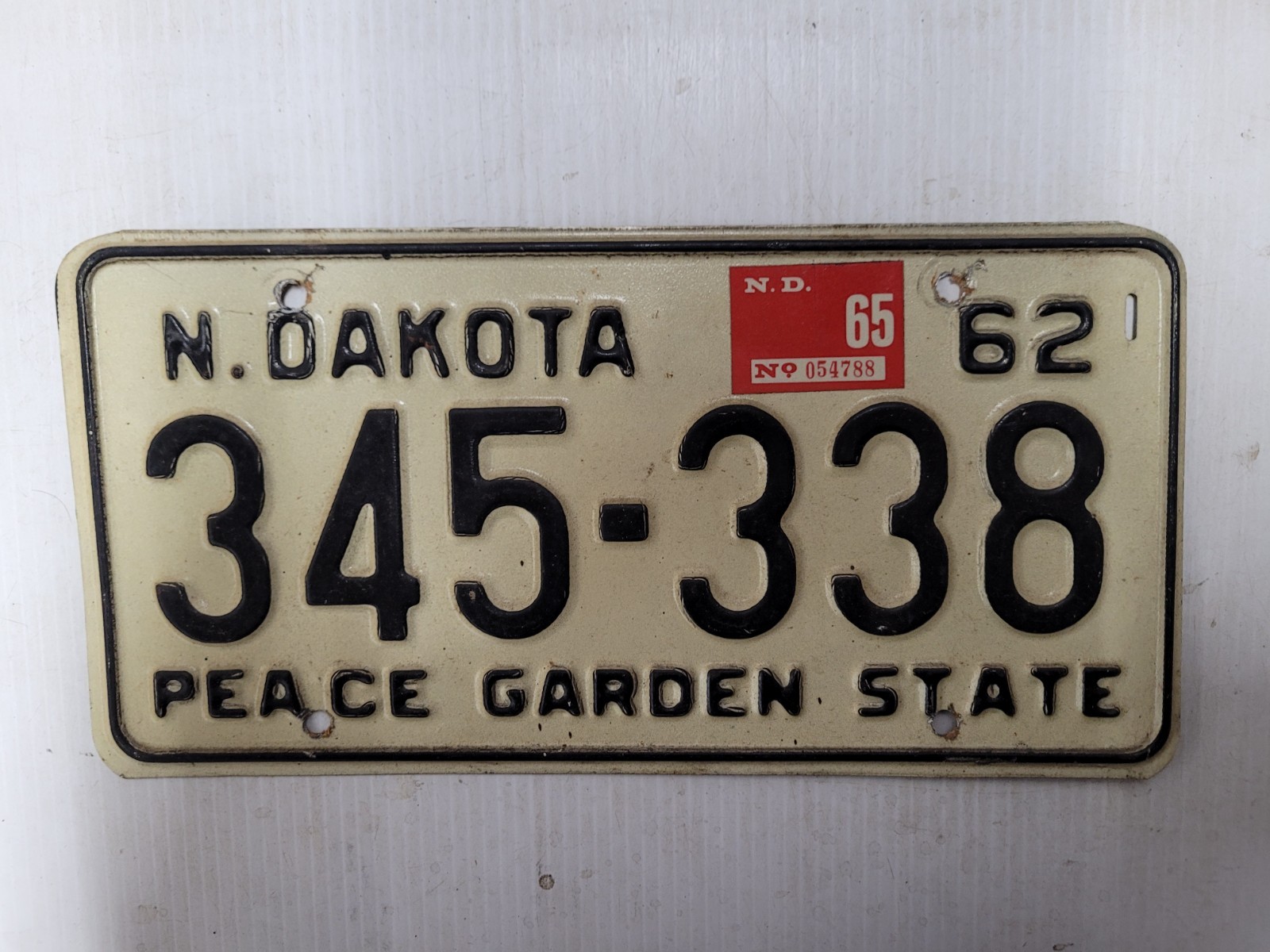 1965 North Dakota  License Plate Tag 345 338