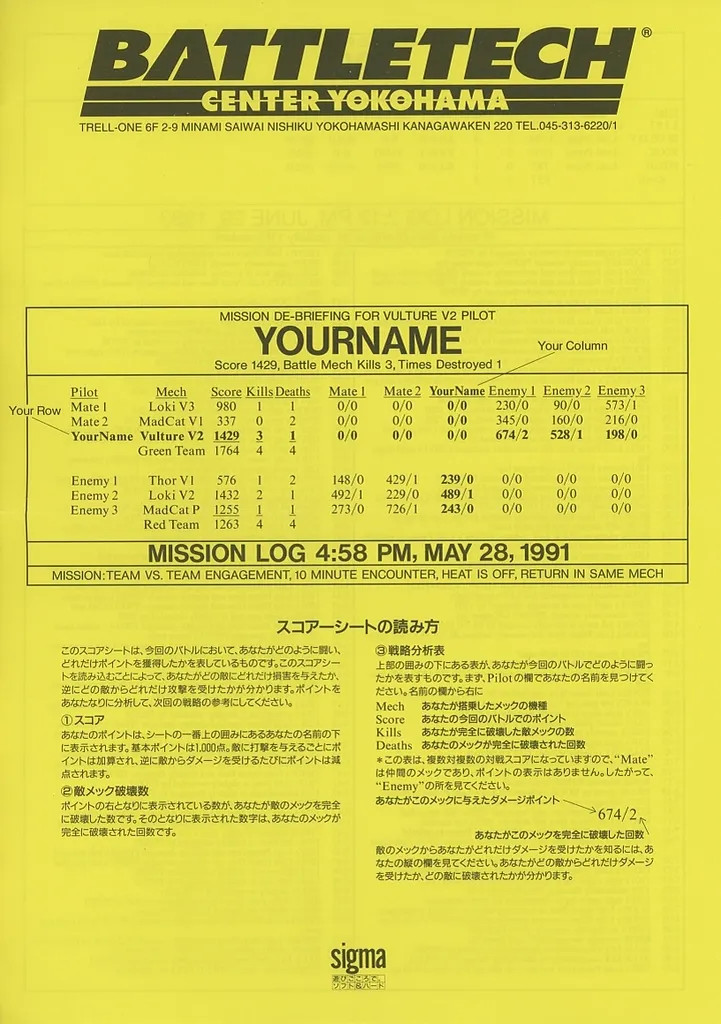 BattleTech Center Yokohama Promotional Flyer, Single Sheet, Japan