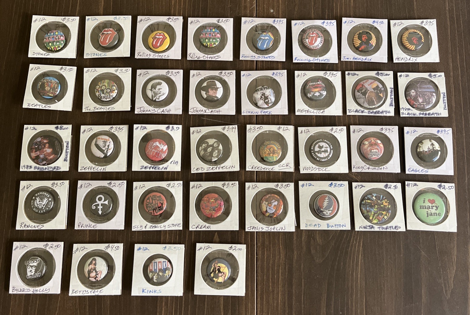 LOT OF VINTAGE BAND PINS Rolling Stones, Beatles, Led Zeppelin, Black Sabbath…