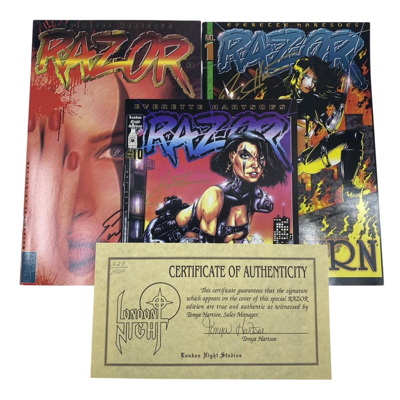 Razor Comic Lot #1 Burn #8 #10 Signed Everette Hartsoe VF+/NM Indie Comics