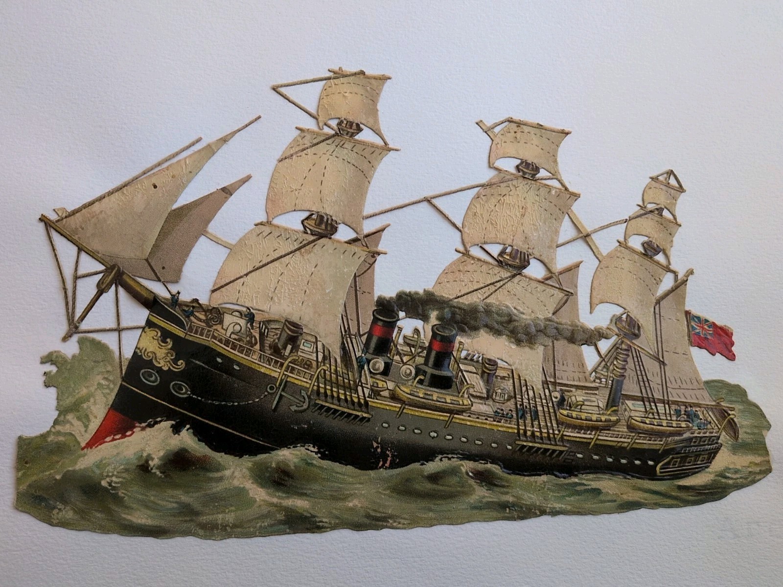 Amazing Victorian British Ship Embossed 1880s Die Cut, Large 11