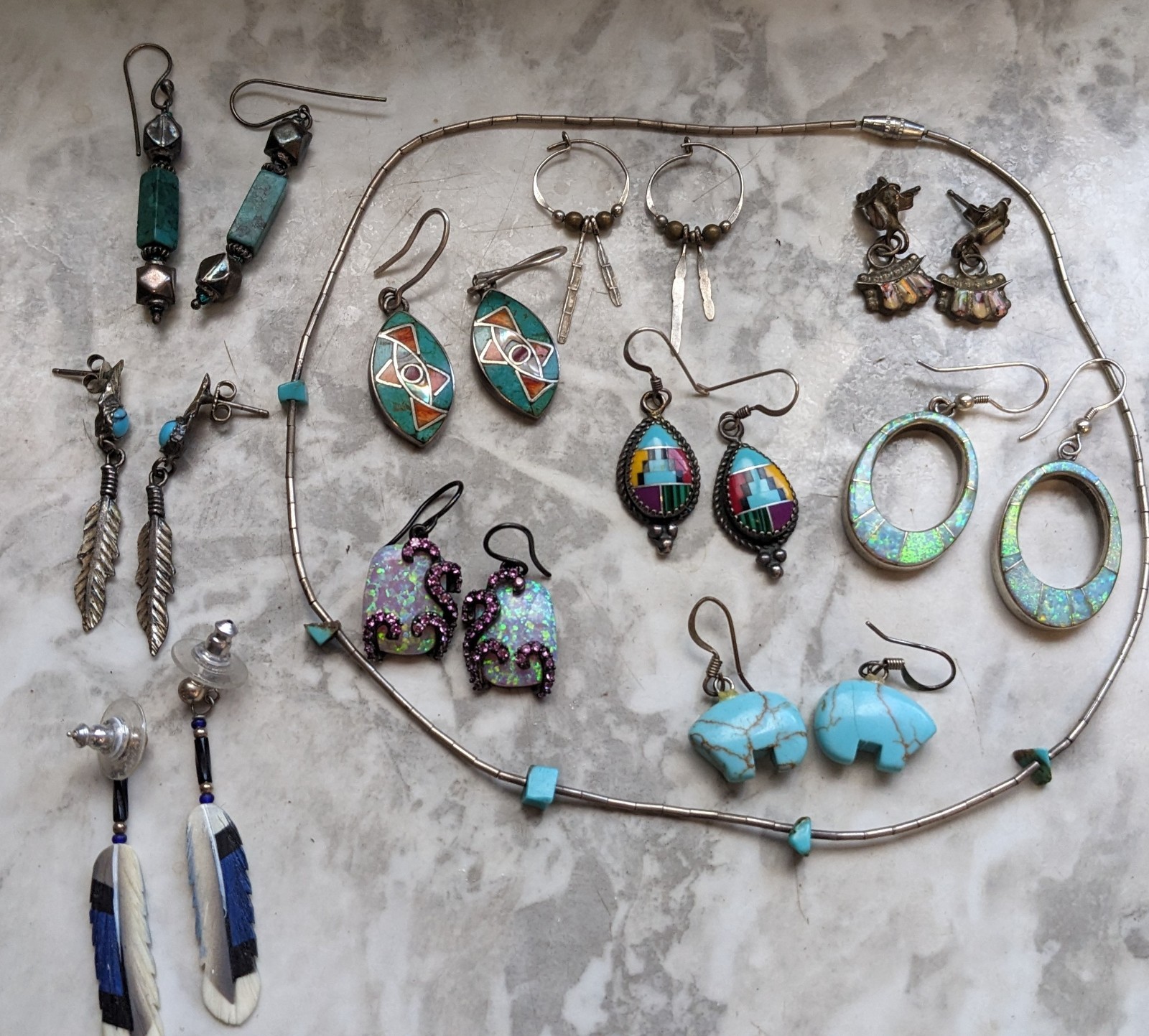 Vtg. Lot Native Southwest Sterling,925,950 Jewelry, Earings, Necklace,