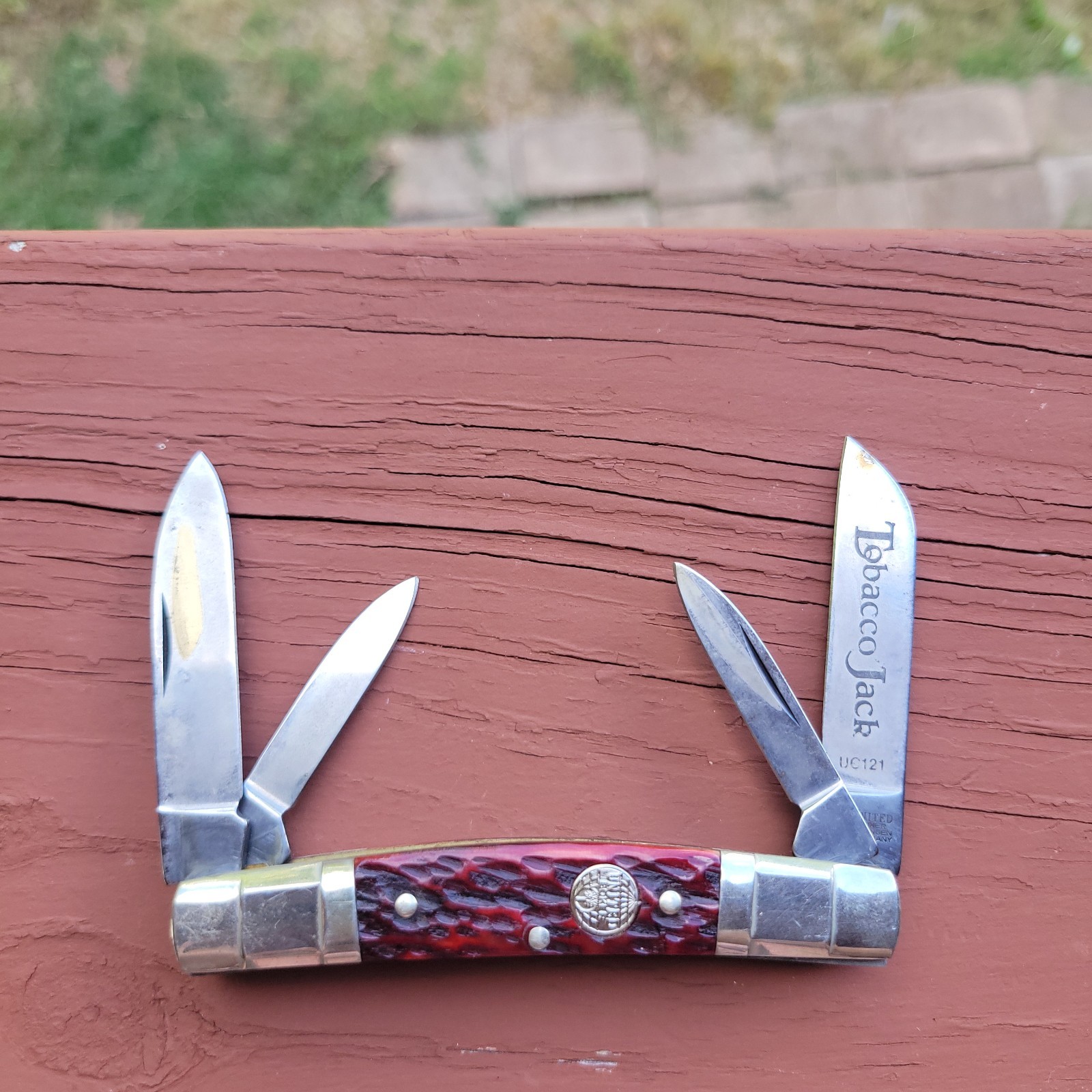 Vtg UNITED CUTLERY BOKER \'UC 121\' Red Bone Tobacco Jack 4-Blade Congress Knife