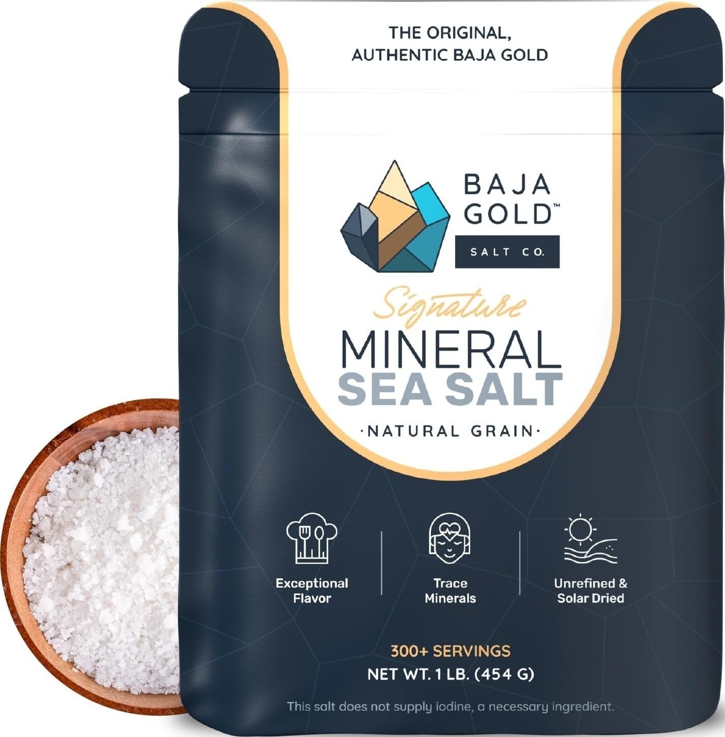 Baja Gold Mineral Sea Salt Natural Grain Crystals 1 Lb Bag Organic Trace Mineral