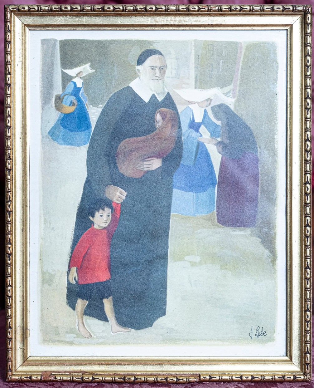 1956 St Vincent de Paul Catholic Art Print Jacqueline Ide Vintage Framed 8.5”