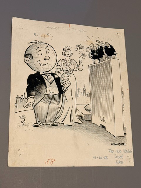 1956 Original Political Cartoon Drawing Sketch Joe Doakes Atoms Peace Eisenhower