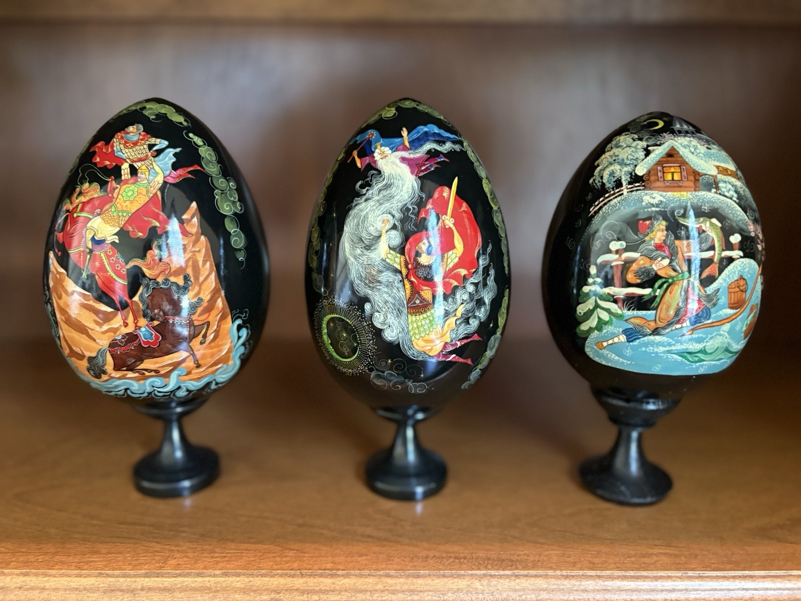 Rare Signed 1998 Russian Palekh Lacquer Eggs 3pc Set Rusian  & Ludmilla