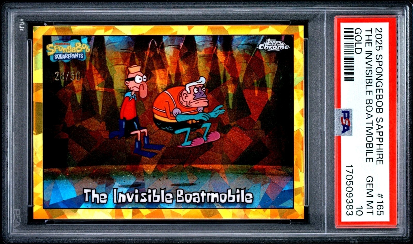 2025 Topps Chrome Sapphire SpongeBob Invisible Boatmobile  Gold /50 PSA 10 Pop 1