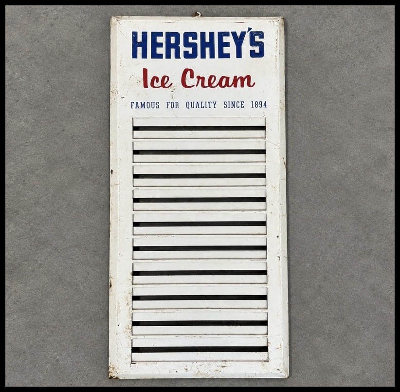 Vintage 1950s Hershey's Ice Cream Metal Flavor Board Menu Sign Country Store