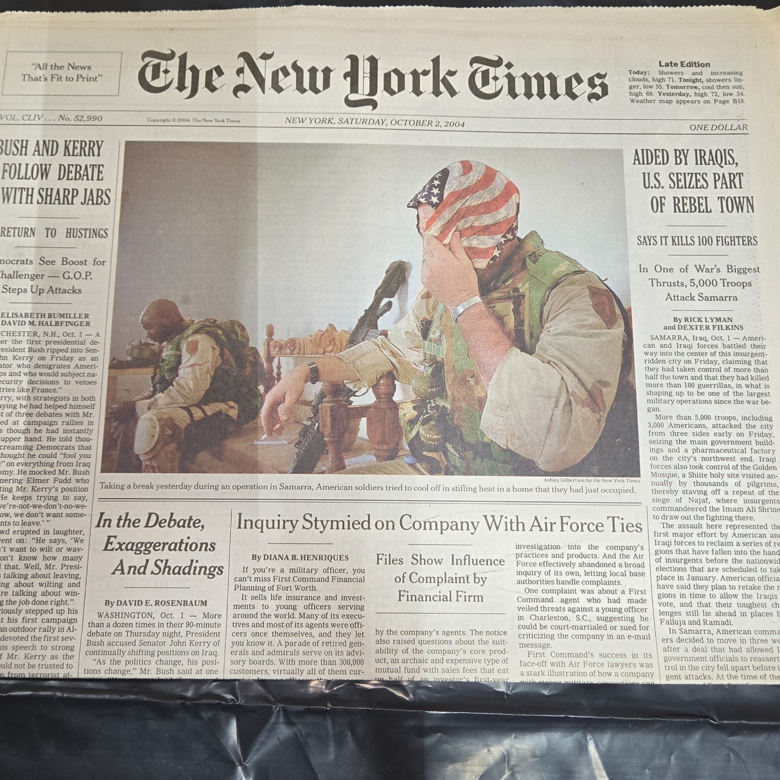 The New York Times October 2 2004 Iraq War Samarra Bush Kerry Debate Newspaper