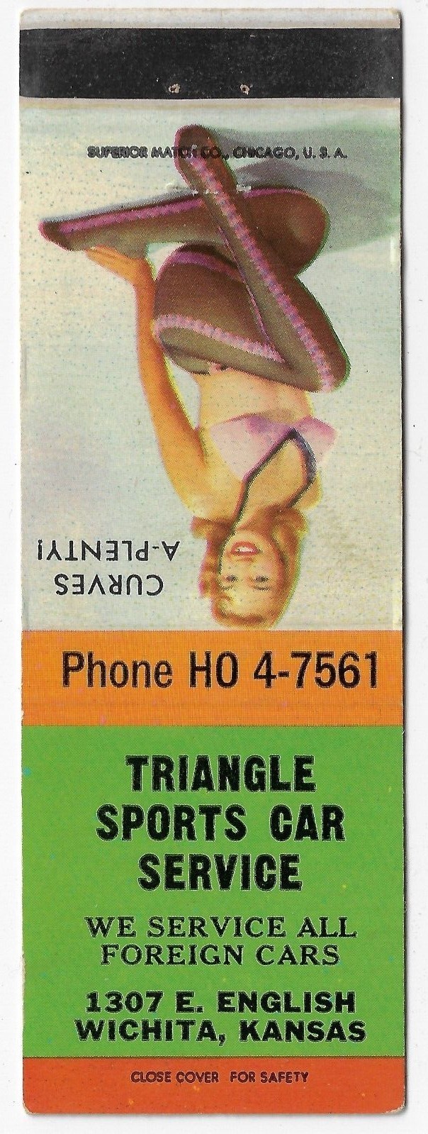 Vintage Matchbook Cover Triangle Sports Car Service Wichita Kansas . Gas & Oil
