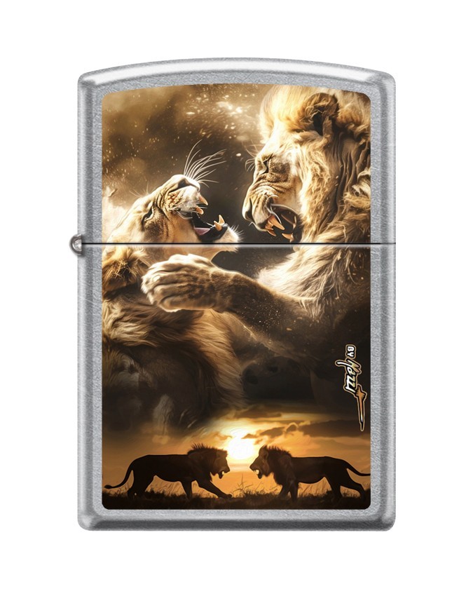 Zippo 1391, Mazzi  Lions Theme Lighter, Street Chrome Finish Lighter, NEW