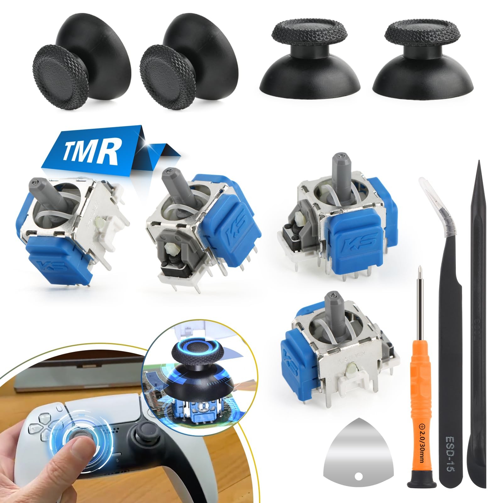 4Pack Joysticks for PS5 TMR Electromagnetic Joystick Replacement Blue 