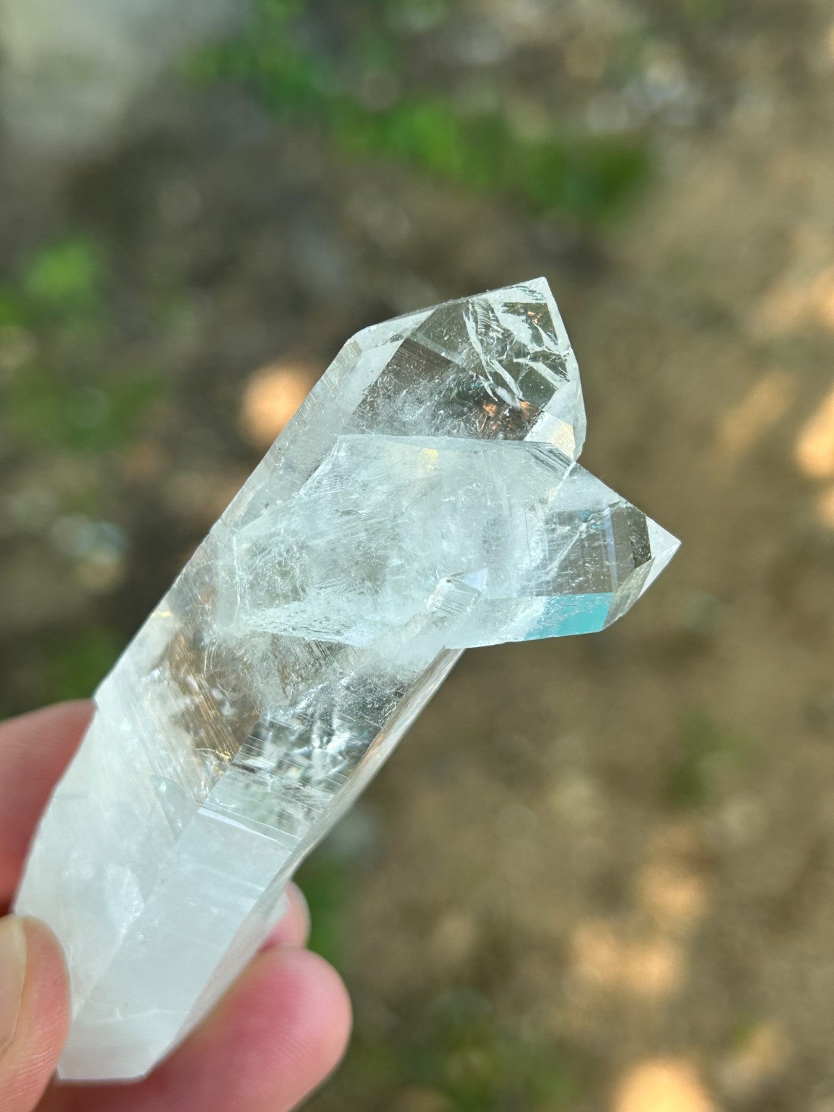 Natural Columbian Quartz Crystal Twin Point 3.5'' Bridge Cross