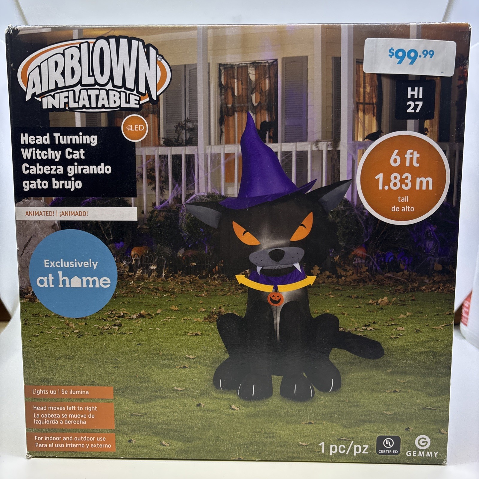 GEMMY 6ft Tall Light Up Airblown Inflatable Halloween Head Turning Witch Cat NEW