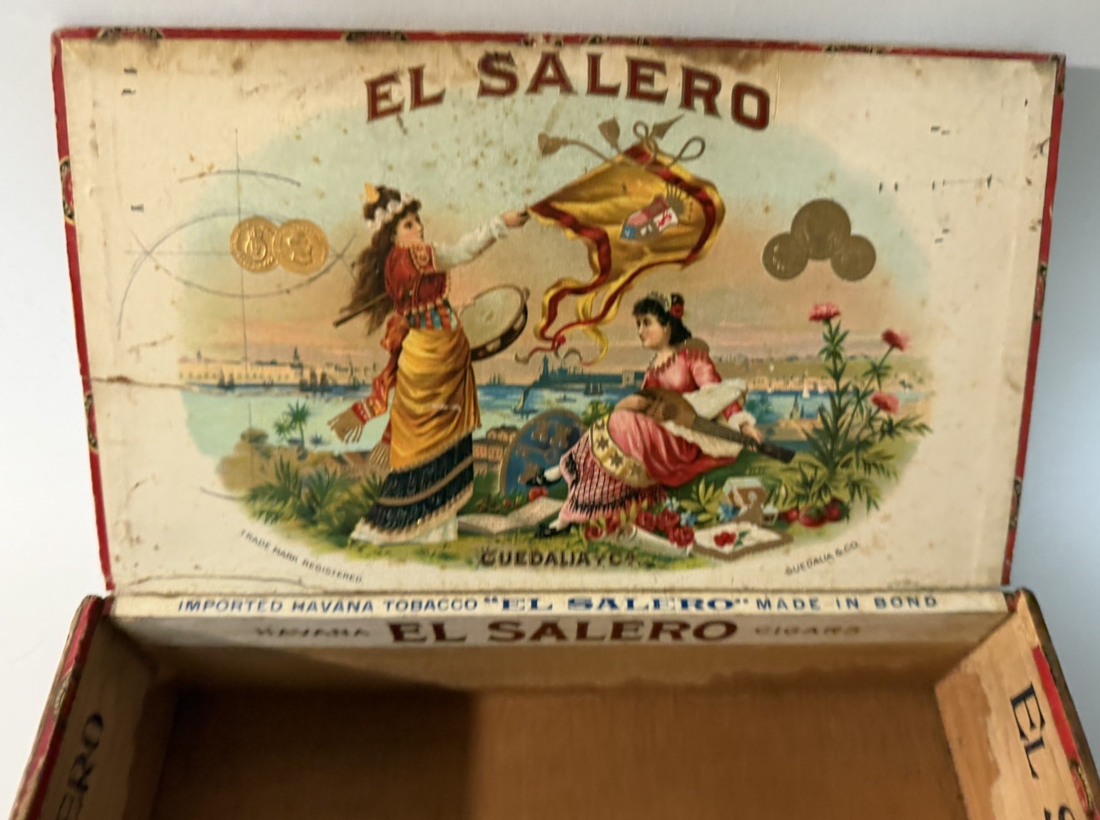 Antique El Salero Havana Cigar Box Guedalia & Co Lithograph Empty **RARE** 1895-