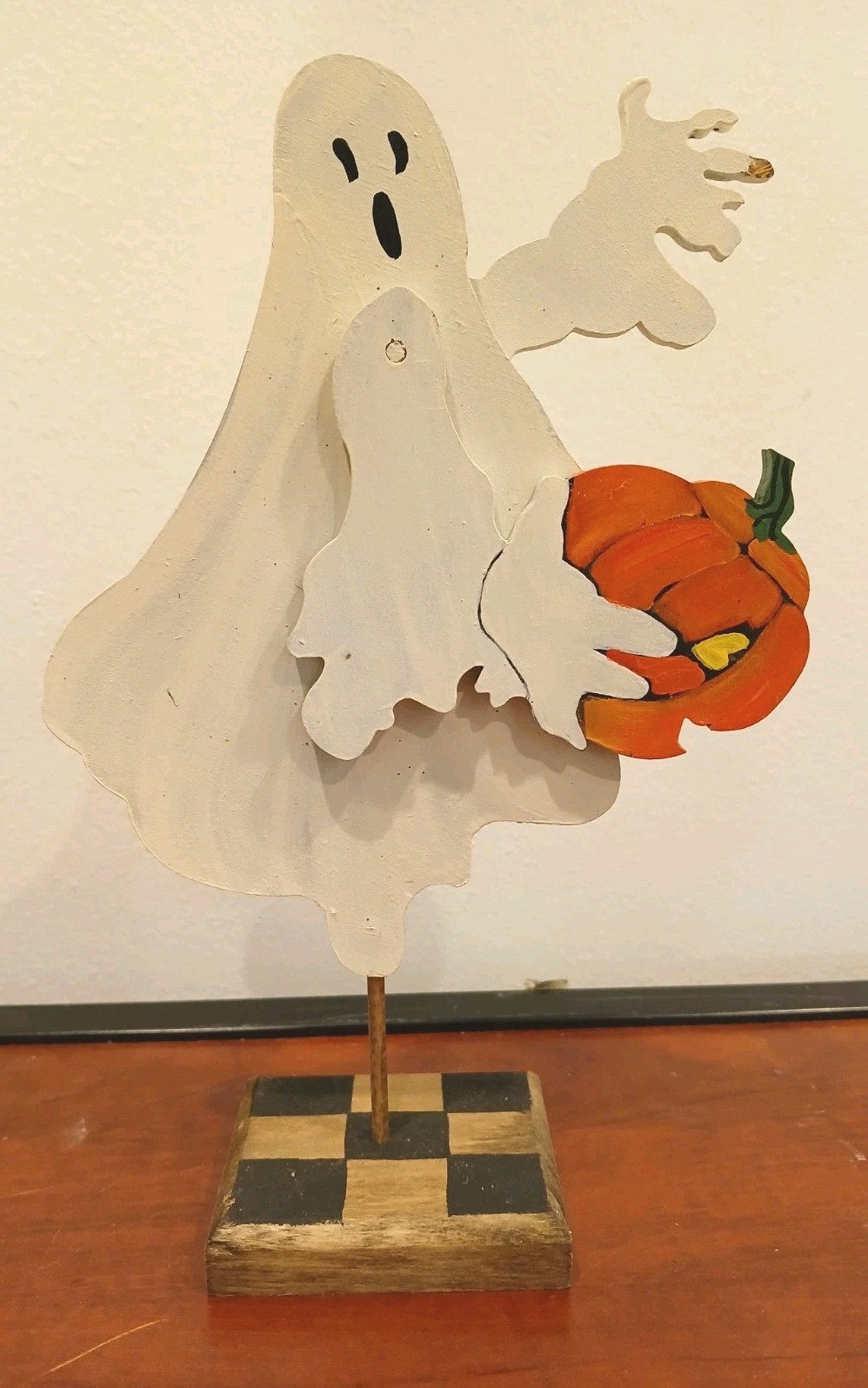 Nancy Thomas Handmade Folk Art Wood Ghost Moving Arms Signed 2009 8